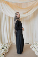 Black Linen Assymetrical Side Button Wrap Shirt Co-Ord