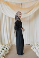 Black Linen Assymetrical Side Button Wrap Shirt Co-Ord
