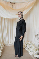 Black Linen Assymetrical Side Button Wrap Shirt Co-Ord