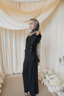 Black Linen Assymetrical Side Button Wrap Shirt Co-Ord