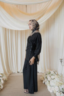 Black Linen Assymetrical Side Button Wrap Shirt Co-Ord