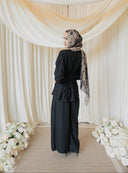 Black Linen Assymetrical Side Button Wrap Shirt Co-Ord