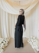Black Linen Assymetrical Side Button Wrap Shirt Co-Ord