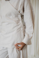 White Side Button Wrap Linen Co-Ord Shirt & Wide Legged Pants
