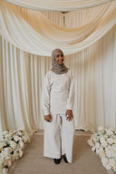 White Side Button Wrap Linen Co-Ord Shirt & Wide Legged Pants