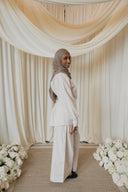 White Side Button Wrap Linen Co-Ord Shirt & Wide Legged Pants