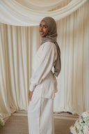 White Side Button Wrap Linen Co-Ord Shirt & Wide Legged Pants