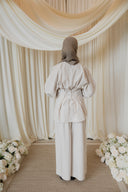 White Side Button Wrap Linen Co-Ord Shirt & Wide Legged Pants