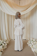 White Side Button Wrap Linen Co-Ord Shirt & Wide Legged Pants