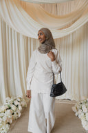 White Side Button Wrap Linen Co-Ord Shirt & Wide Legged Pants