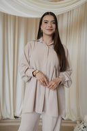 Cream Pleated Shirt Matching Co-Ord