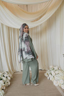 Sage Green Mandarin Tieback Shirt with Wide Leg Pants Co-Ord