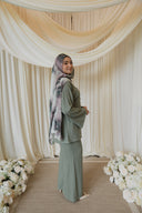 Sage Green Mandarin Tieback Shirt with Wide Leg Pants Co-Ord