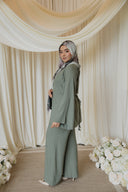 Sage Green Mandarin Tieback Shirt with Wide Leg Pants Co-Ord