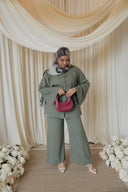 Sage Green Mandarin Tieback Shirt with Wide Leg Pants Co-Ord