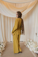 Chartreuse Mandarin Shirt with Wide Legged Pants Co-Ord