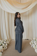 Slate Gray Floral Embroidered Co-Ord