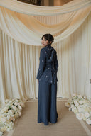 Navy Floral Embroidered Co-Ord Set — back view, navy top and wide-leg trouser with floral embroidery