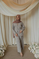Light Gray Floral Co-Ord Set — full-length front view, hands at waist