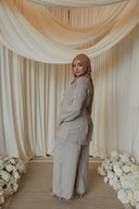 Light Gray Floral Co-Ord Set — back angle view, showing relaxed silhouette