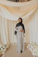 Black And White Polka Dotted Peplum Top with Maxi Skirt