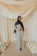 Black And White Polka Dotted Peplum Top with Maxi Skirt