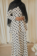 Black And White Polka Dotted Peplum Top with Maxi Skirt