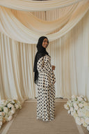 Black And White Polka Dotted Peplum Top with Maxi Skirt