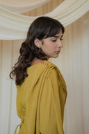 Wasabi Angled Shirt with Over Shoulder Cape with Brooch