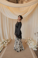 Black Long Sleeved Asymmetrical Angled Shirt with Chantilly Lace