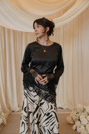 Black Long Sleeved Asymmetrical Angled Shirt with Chantilly Lace