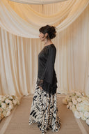 Black Long Sleeved Asymmetrical Angled Shirt with Chantilly Lace