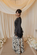Black Long Sleeved Asymmetrical Angled Shirt with Chantilly Lace