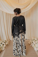 Black Long Sleeved Asymmetrical Angled Shirt with Chantilly Lace
