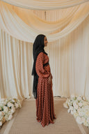 Rust Brown Polka Dotted Chantilly Lace Long Sleeved Maxi Dress