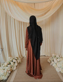 Rust Brown Polka Dotted Chantilly Lace Long Sleeved Maxi Dress