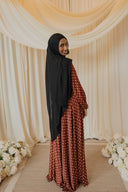 Rust Brown Polka Dotted Chantilly Lace Long Sleeved Maxi Dress