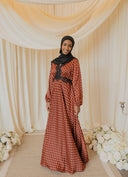 Rust Brown Polka Dotted Chantilly Lace Long Sleeved Maxi Dress