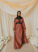 Rust Brown Polka Dotted Chantilly Lace Long Sleeved Maxi Dress