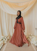 Rust Brown Polka Dotted Chantilly Lace Long Sleeved Maxi Dress