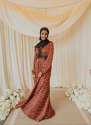 Rust Brown Polka Dotted Chantilly Lace Long Sleeved Maxi Dress