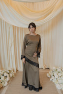 Olive Chantilly Lace Trim Long Sleeve Top with Maxi Skirt Set