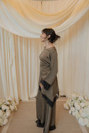 Olive Chantilly Lace Trim Long Sleeve Top with Maxi Skirt Set