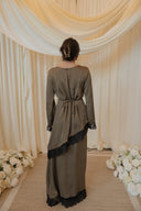 Olive Chantilly Lace Trim Long Sleeve Top with Maxi Skirt Set
