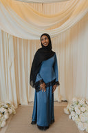 Cobalt Blue Chantilly Lace Trim Long Sleeve Top with Maxi Skirt Set
