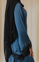 Cobalt Blue Chantilly Lace Trim Long Sleeve Top with Maxi Skirt Set