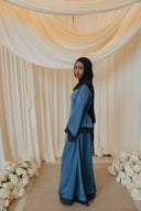 Cobalt Blue Chantilly Lace Trim Long Sleeve Top with Maxi Skirt Set