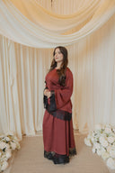 Maroon Chantilly Lace Trim Long Sleeve Top with Maxi Skirt Set