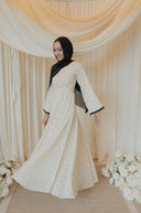 Cream Polka Dotted Long Sleeve Maxi Dress