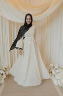 Cream Polka Dotted Long Sleeve Maxi Dress